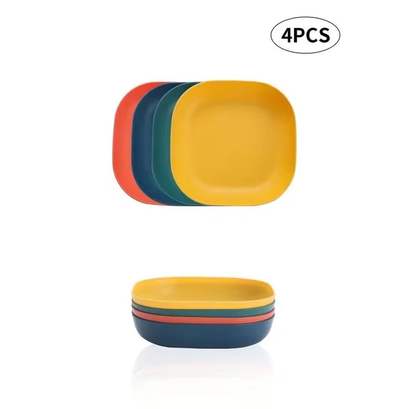 4Piece Square Reusable Dessert Plate Set Durable EcoFriendly Tableware 2