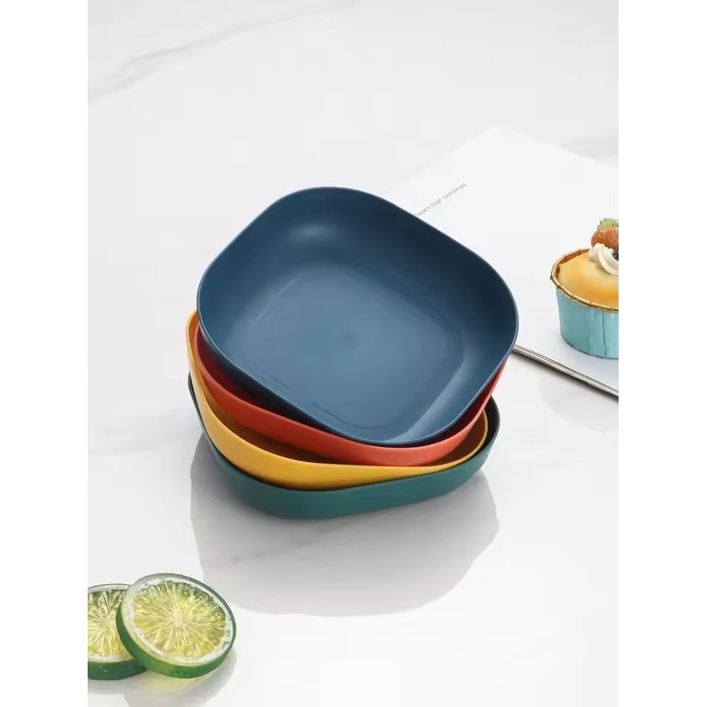 4Piece Square Reusable Dessert Plate Set Durable EcoFriendly Tableware 0