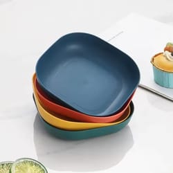 4-piece square reusable dessert plate set – durable eco-friendly tableware