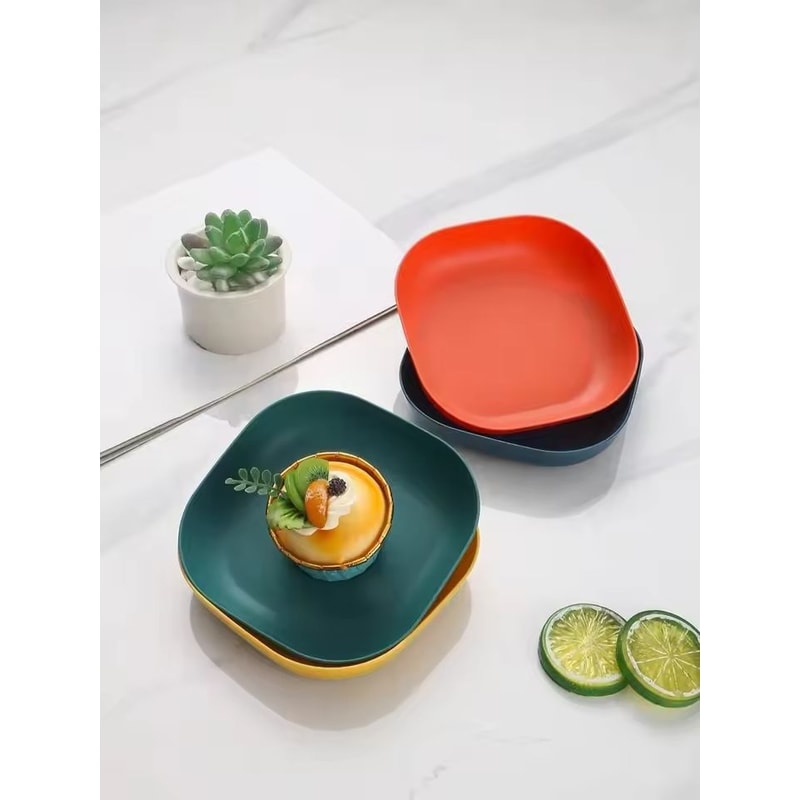 4Piece Square Reusable Dessert Plate Set Durable EcoFriendly Tableware 3