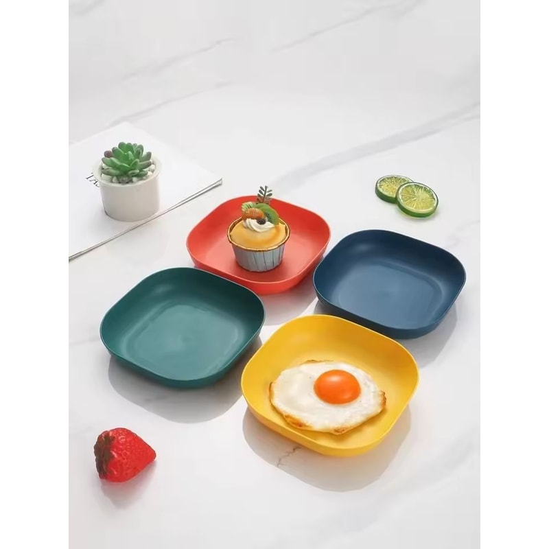 4Piece Square Reusable Dessert Plate Set Durable EcoFriendly Tableware 5