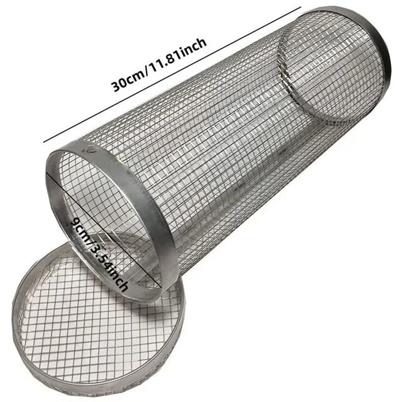 Circular Stainless Steel Rolling BBQ Basket 360 Rotating Mesh Grill Cylinder 7