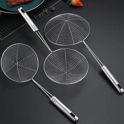 3-piece stainless steel professional strainer set – large mesh colander & hot pot filter