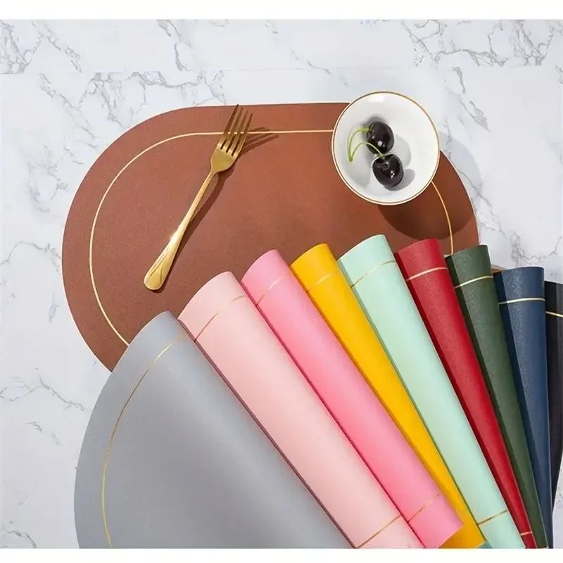 ColorBlocking Leather Placemats HeatResistant Waterproof Dining Mats 2