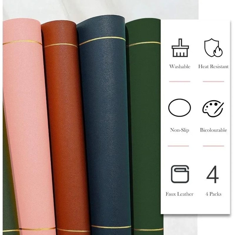 ColorBlocking Leather Placemats HeatResistant Waterproof Dining Mats 4