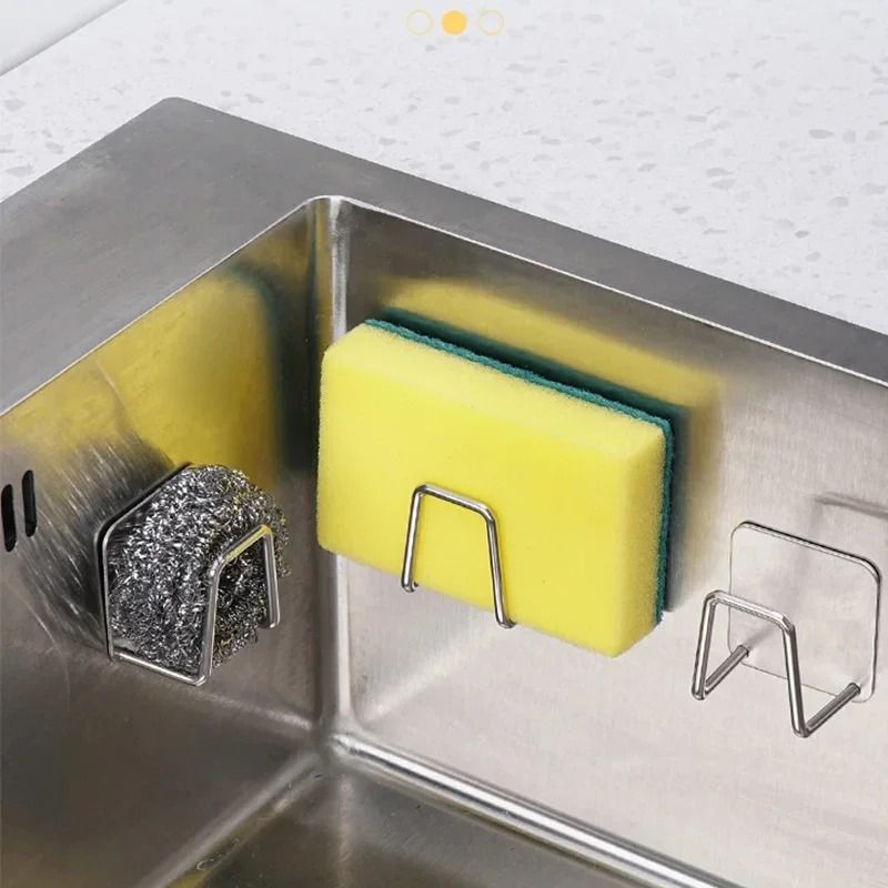 Stainless Steel Adhesive Sponge Holder Minimalist Sink Organizer Drain Rack 0