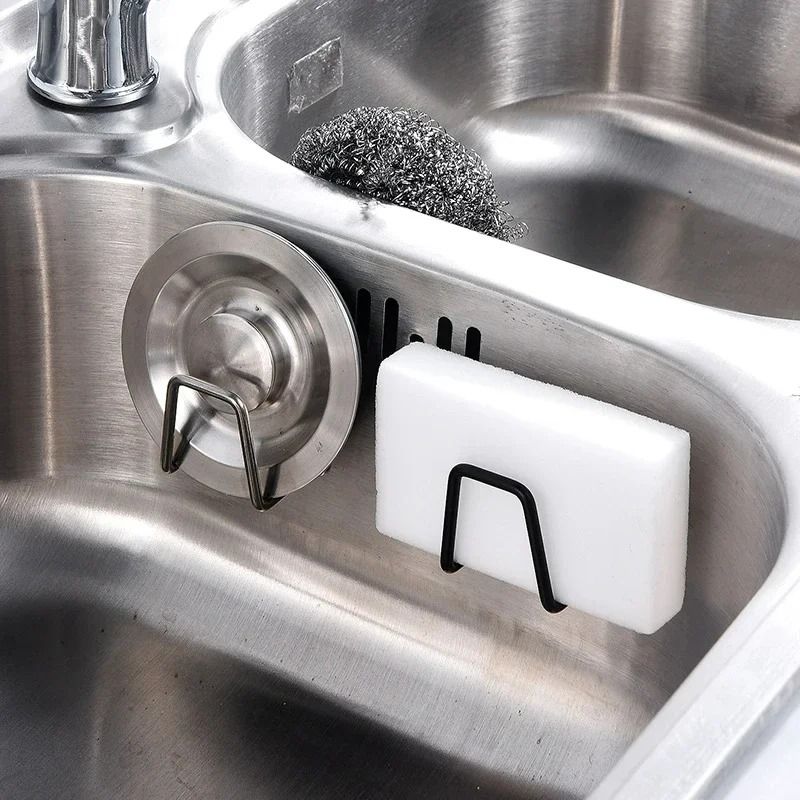 Stainless Steel Adhesive Sponge Holder Minimalist Sink Organizer Drain Rack 1