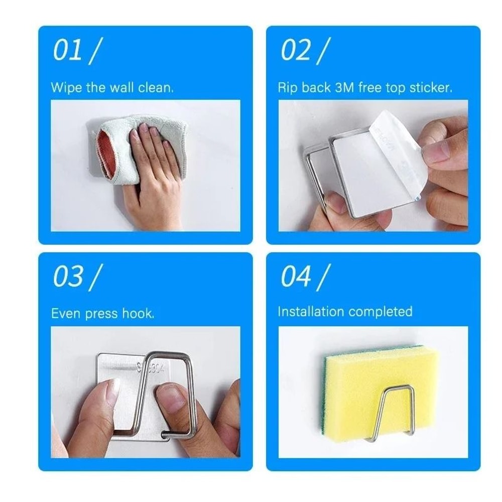 Stainless Steel Adhesive Sponge Holder Minimalist Sink Organizer Drain Rack 4