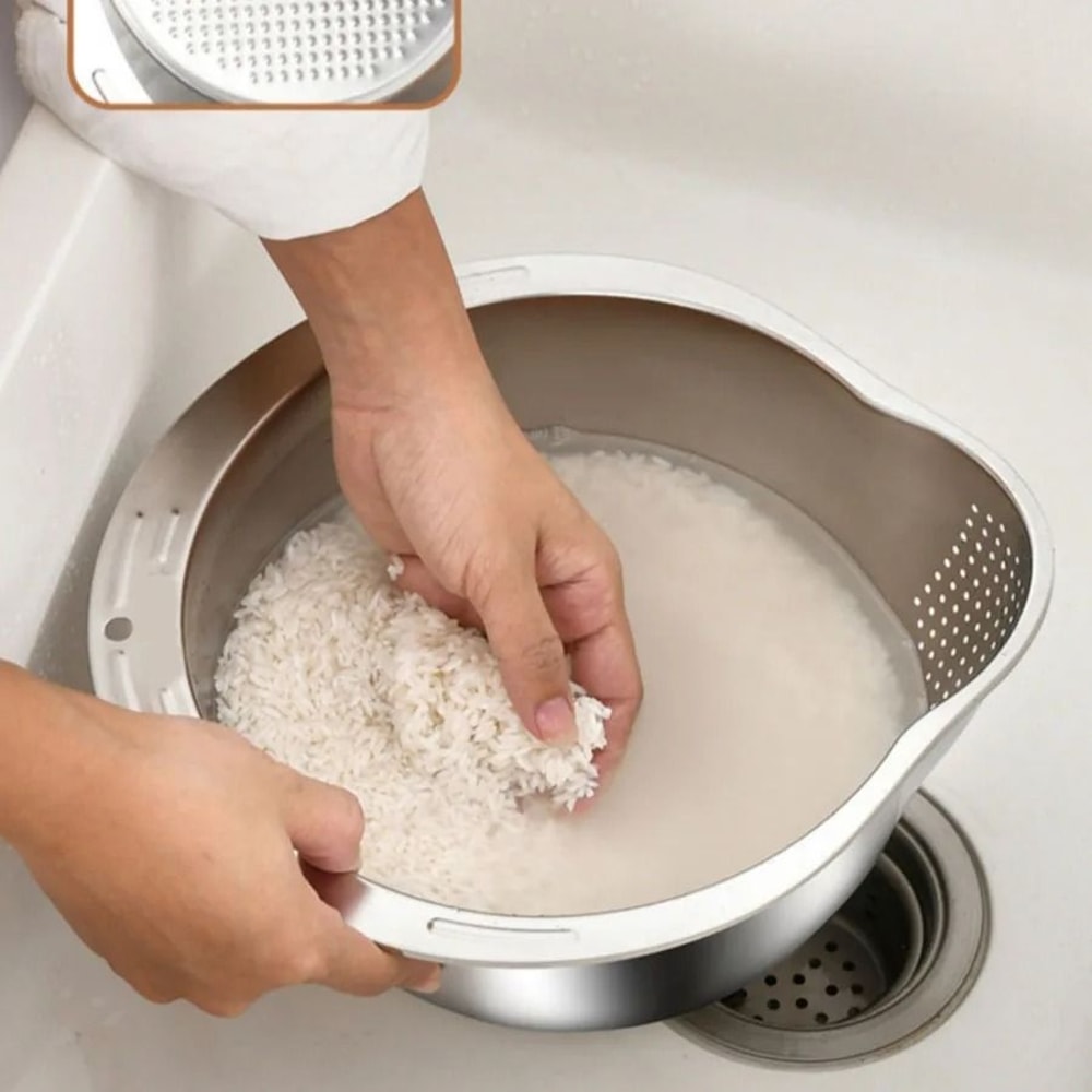 Stainless Steel Rice Vegetable Washing Basket MultiFunctional Kitchen Drain Basin 5