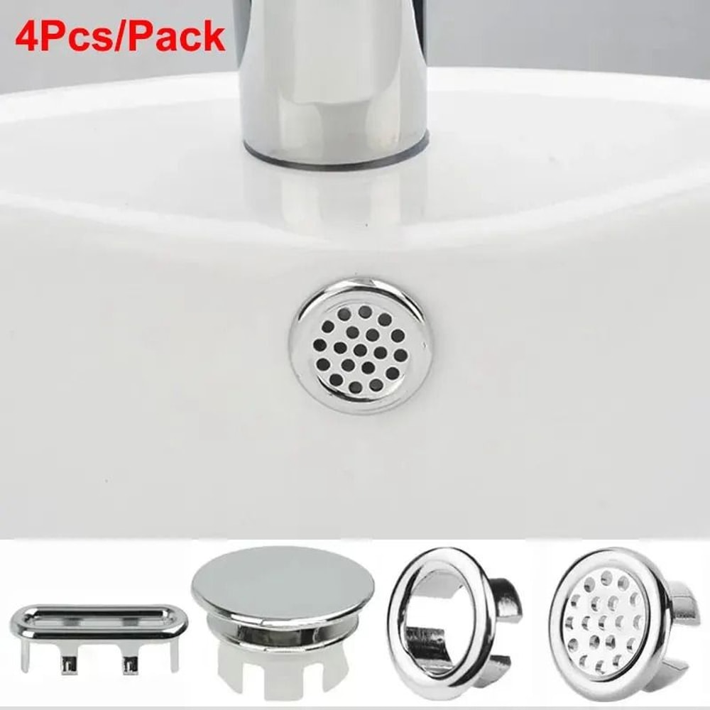 4Piece Universal Sink Overflow Covers Decorative Basin Drain Hole Accents 0