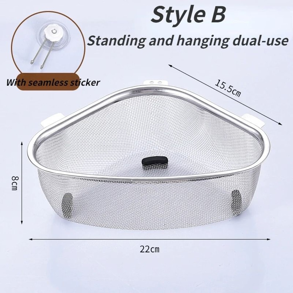 Stainless Steel Triangle Sink Drain Basket MultiFunctional Kitchen Storage Filter 8