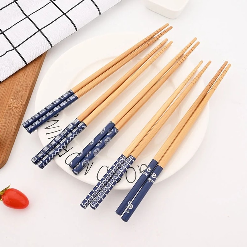 Handmade Japanese Natural Bamboo Chopsticks 5Pair Decorative Gift Set 0
