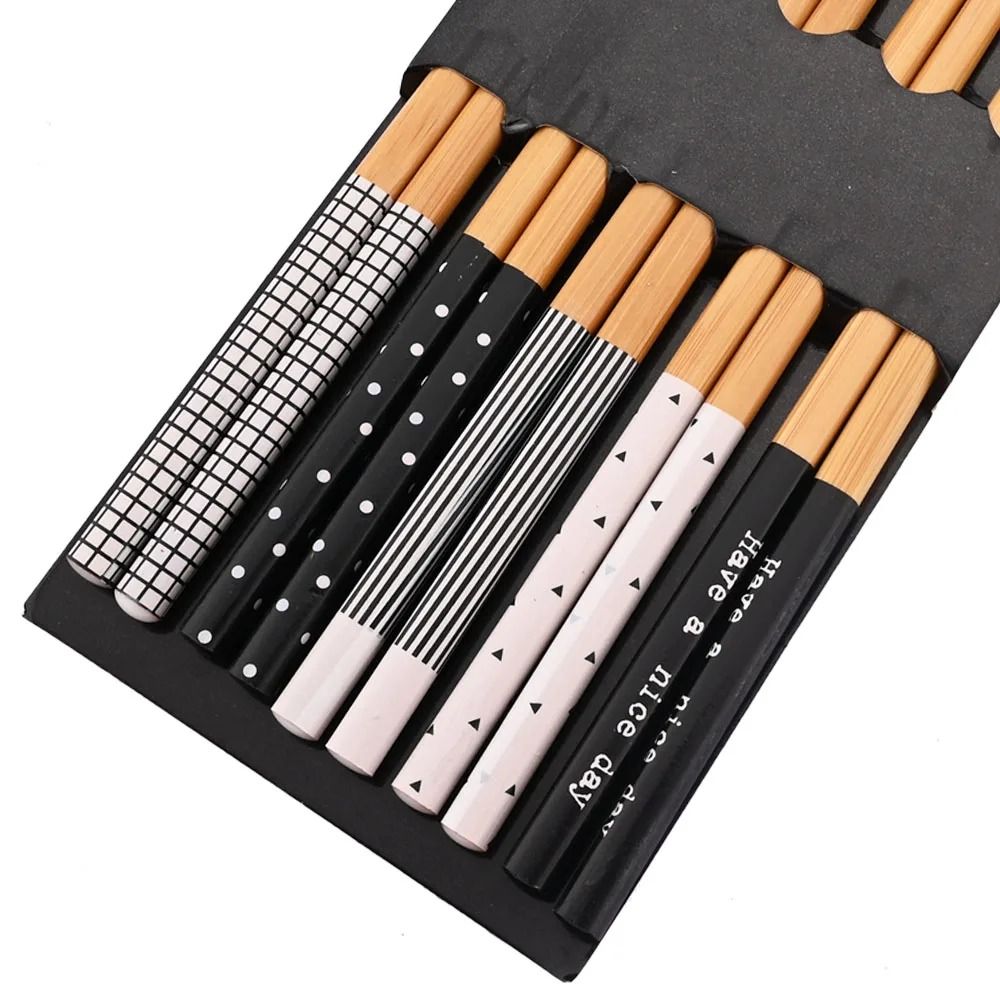 Handmade Japanese Natural Bamboo Chopsticks 5Pair Decorative Gift Set 9