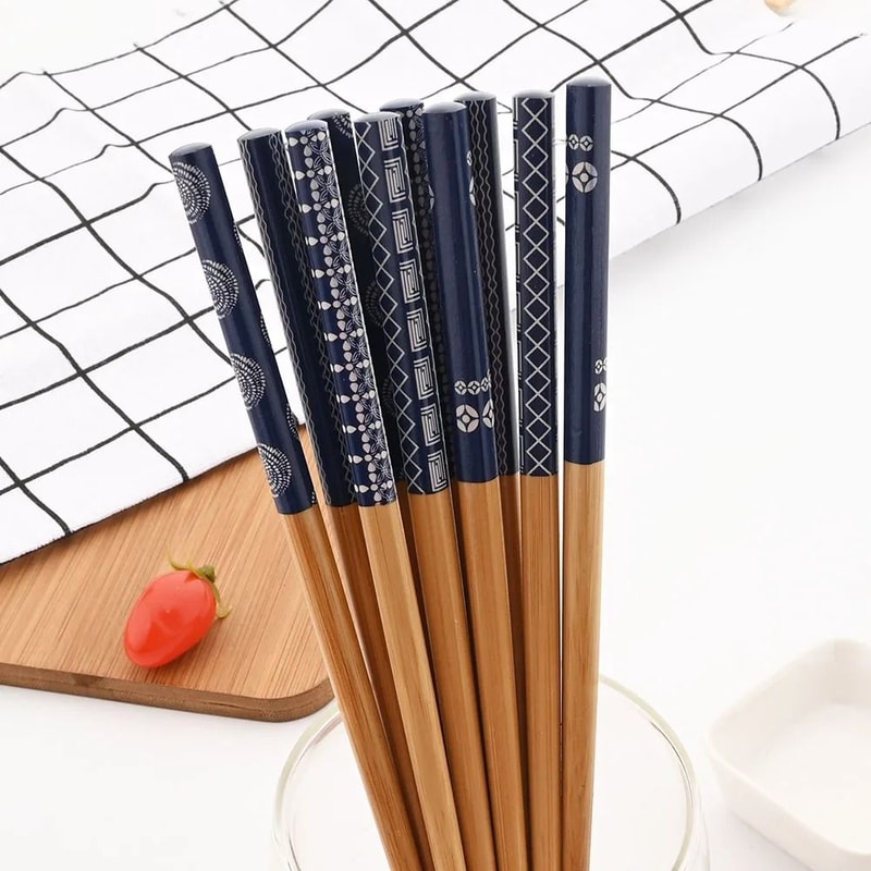 Handmade Japanese Natural Bamboo Chopsticks 5Pair Decorative Gift Set 5