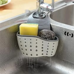 adjustable sink draining hanging basket – flexible rubber sponge & soap holder
