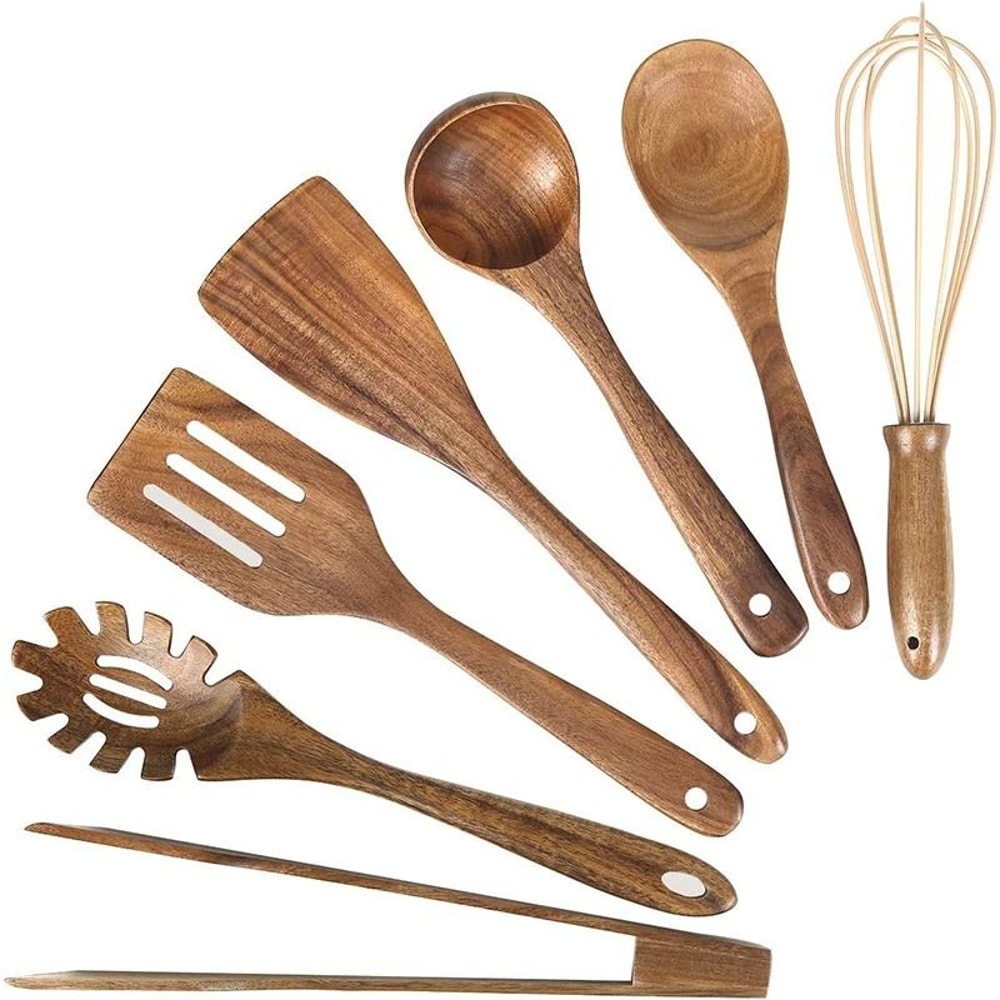 10Pack Artisan Natural Teak Wood Utensil Set Professional Cooking Baking Collection 6