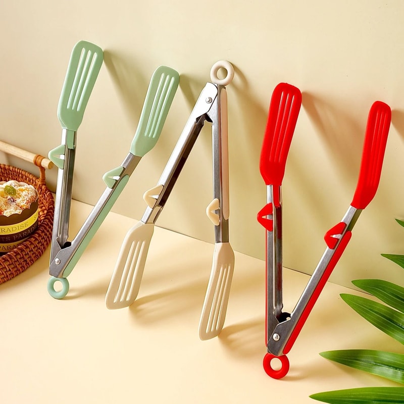 SiliconeTipped Kitchen Tongs NonSlip Stainless Steel Cooking Clips 0