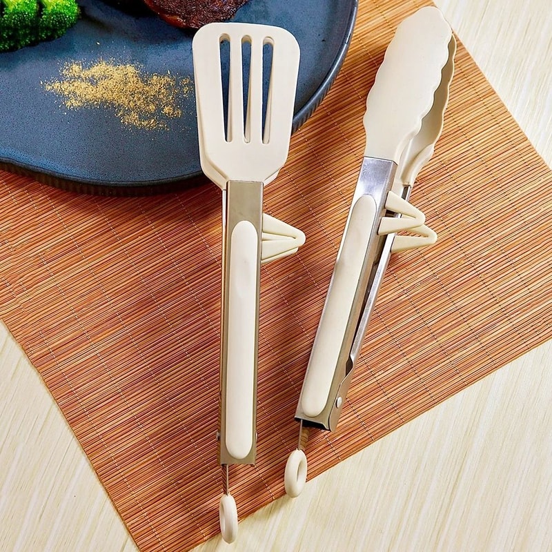 SiliconeTipped Kitchen Tongs NonSlip Stainless Steel Cooking Clips 1