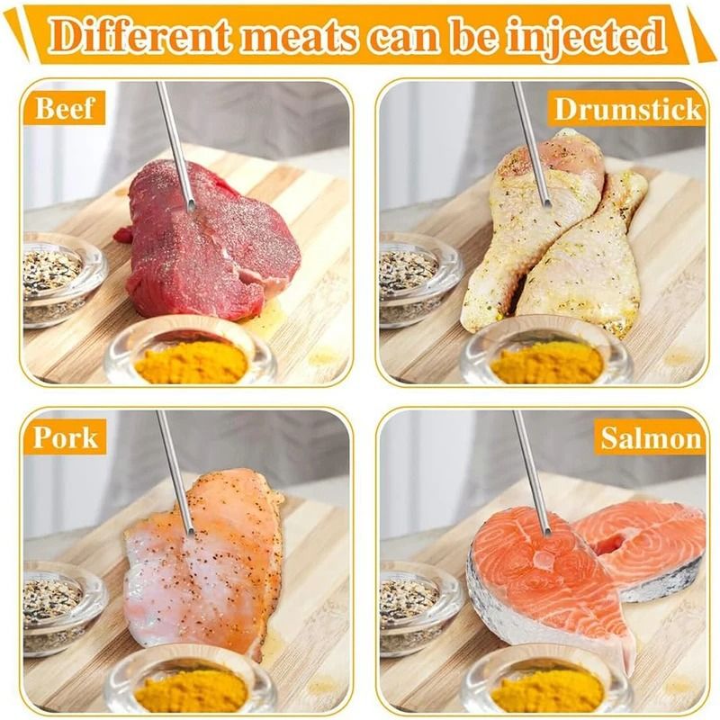 Stainless Steel Meat Injector Kit HighPrecision BBQ Marinade Syringe 4