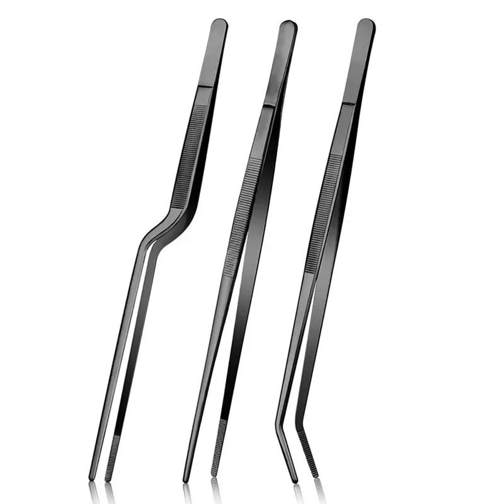 3Piece Professional Chef Tweezers Set Precision Stainless Steel Plating Tongs 0
