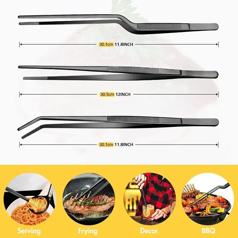3Piece Professional Chef Tweezers Set Precision Stainless Steel Plating Tongs 1