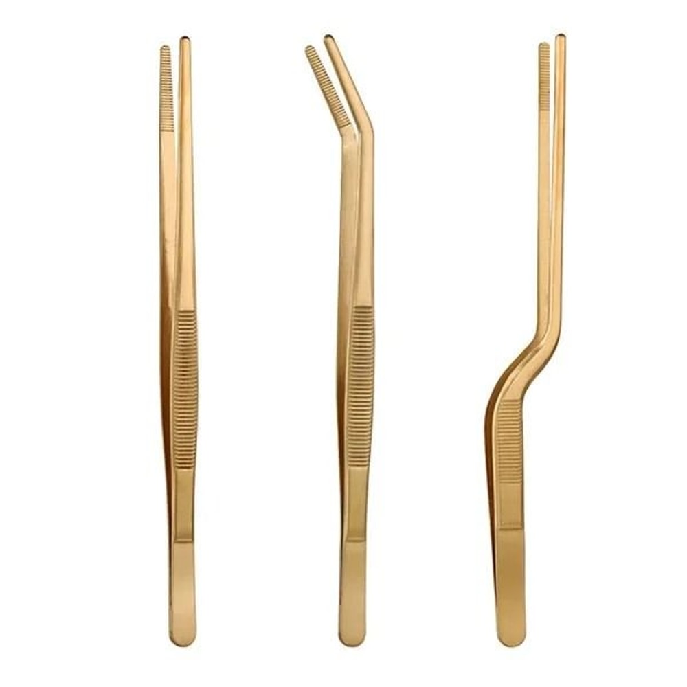 3Piece Professional Chef Tweezers Set Precision Stainless Steel Plating Tongs 5