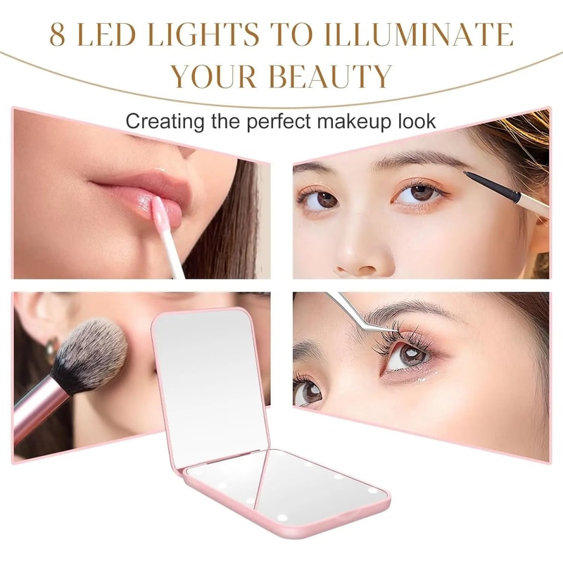 Portable 8LED Compact Makeup Mirror 1X3X Dual Magnification Travel Tool 2