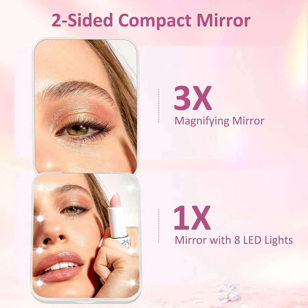 Portable 8LED Compact Makeup Mirror 1X3X Dual Magnification Travel Tool 3