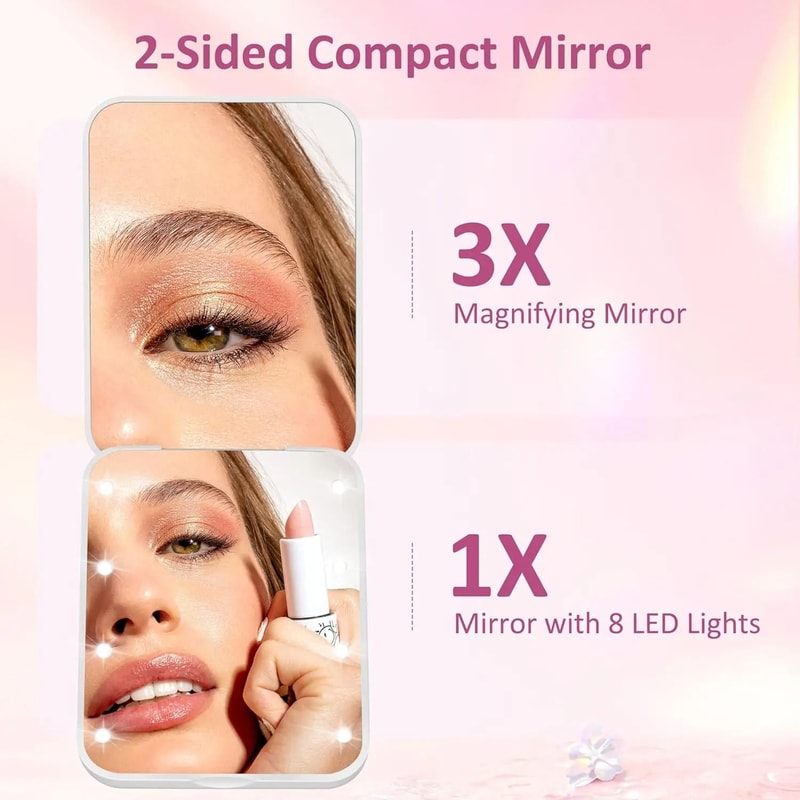 Portable 8LED Compact Makeup Mirror 1X3X Dual Magnification Travel Tool 3
