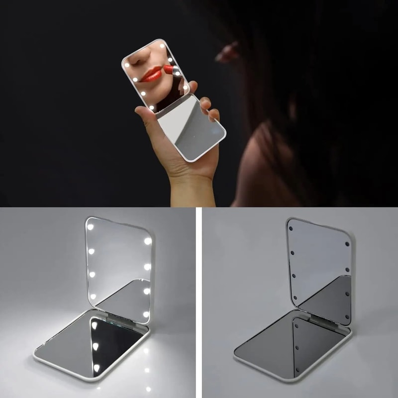 Portable 8LED Compact Makeup Mirror 1X3X Dual Magnification Travel Tool 5