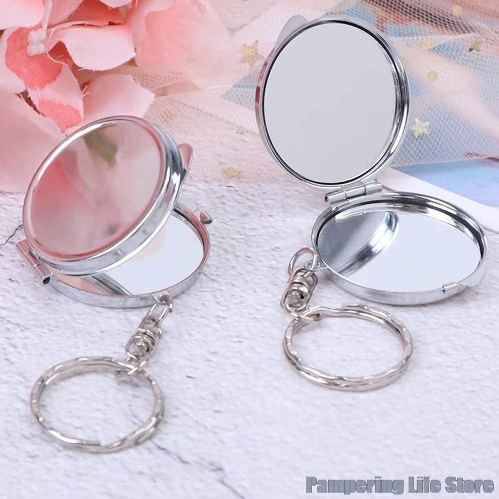 Keychain Portable Folding Mirror Compact Pocket Cosmetic Mirror With Key Ring 1