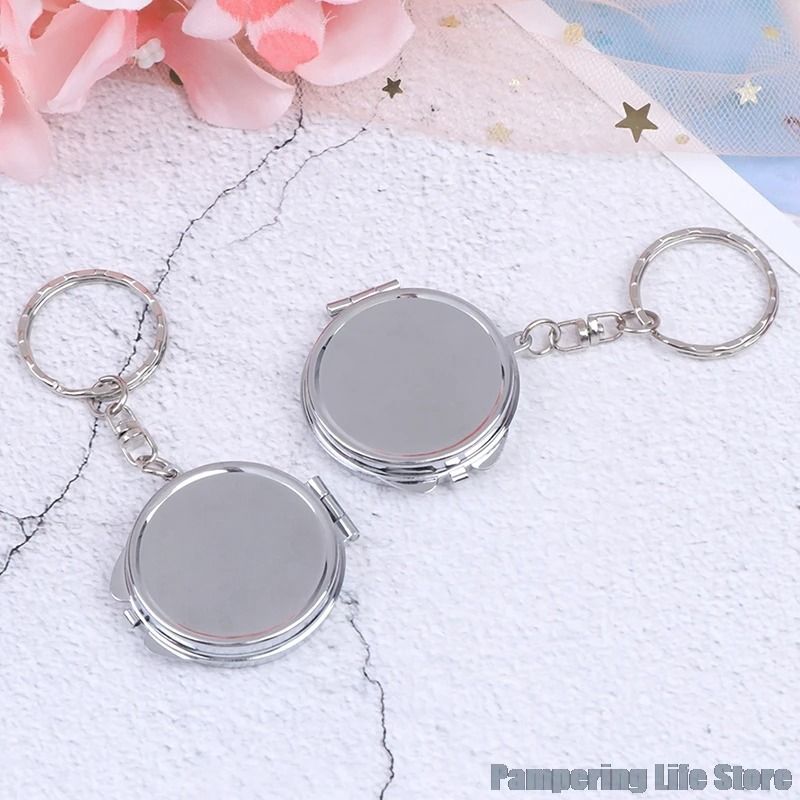 Keychain Portable Folding Mirror Compact Pocket Cosmetic Mirror With Key Ring 3