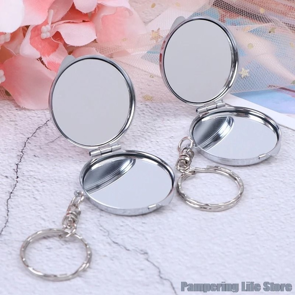 Keychain Portable Folding Mirror Compact Pocket Cosmetic Mirror With Key Ring 4