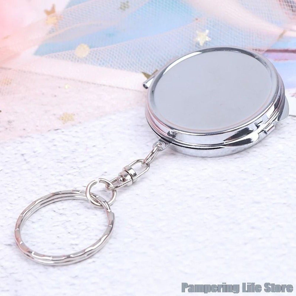 Keychain Portable Folding Mirror Compact Pocket Cosmetic Mirror With Key Ring 0
