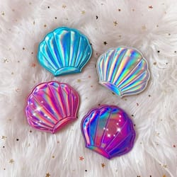 iridescent shell-shaped compact mirror – dual-sided 2x magnifying travel tool