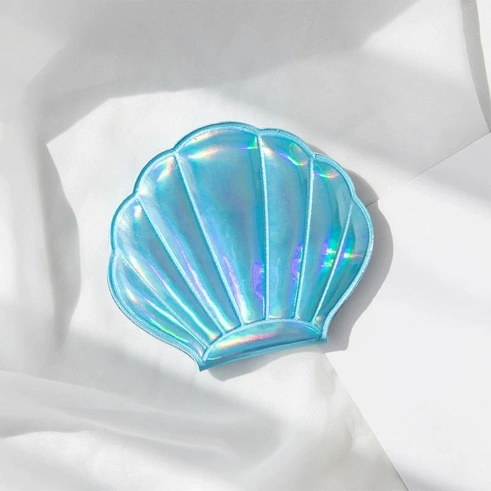 Iridescent ShellShaped Compact Mirror DualSided 2X Magnifying Travel Tool 7