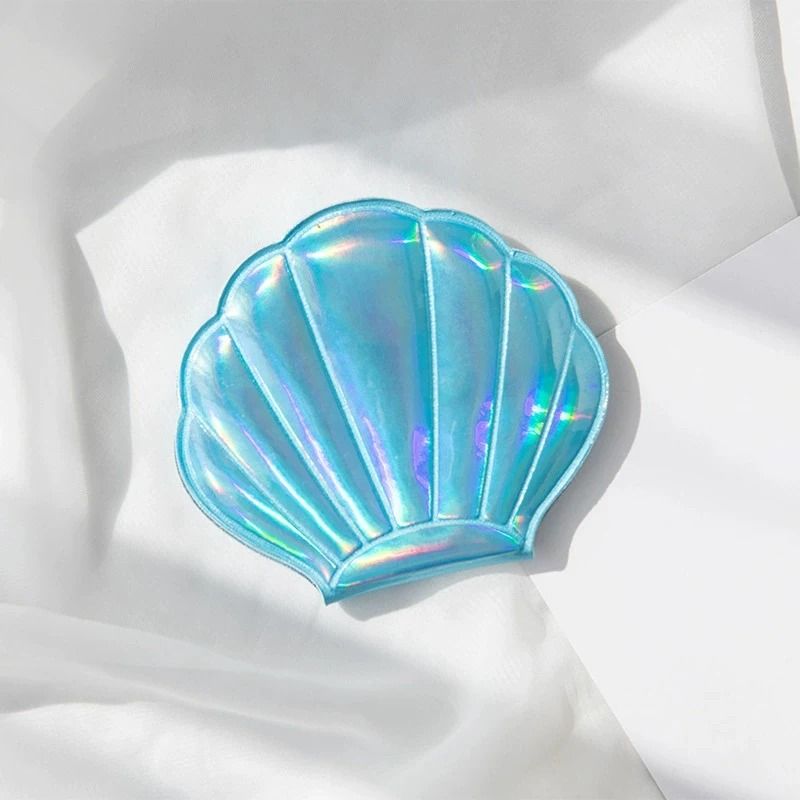 Iridescent ShellShaped Compact Mirror DualSided 2X Magnifying Travel Tool 7