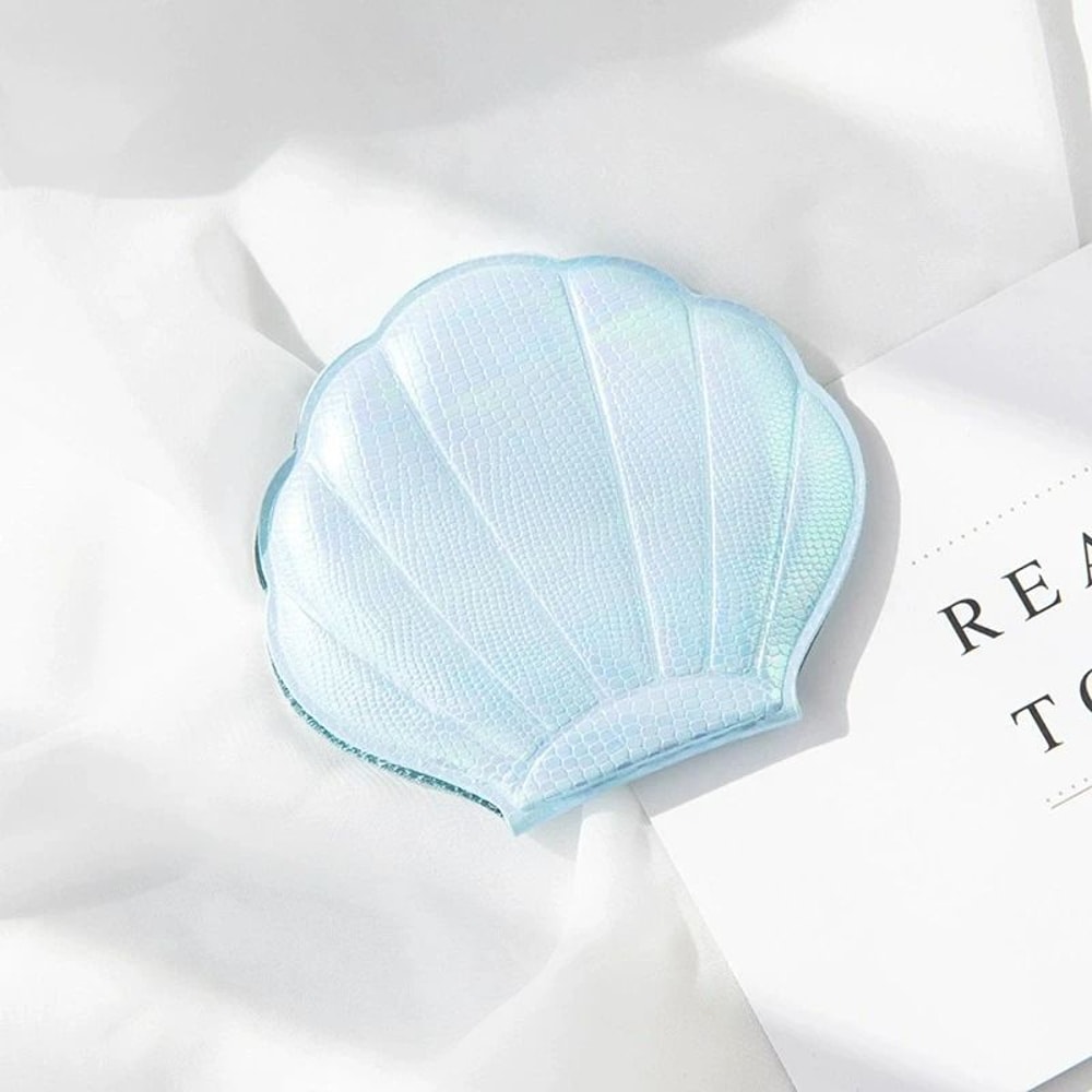 Iridescent ShellShaped Compact Mirror DualSided 2X Magnifying Travel Tool 12