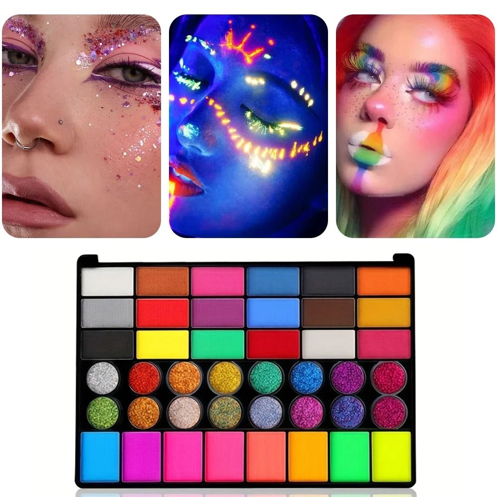 42Color Ultimate UV Neon Face Paint Set Fluorescent Glitter Art Makeup Palette 2