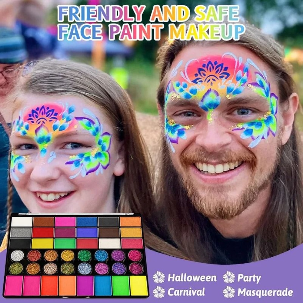 42Color Ultimate UV Neon Face Paint Set Fluorescent Glitter Art Makeup Palette 3