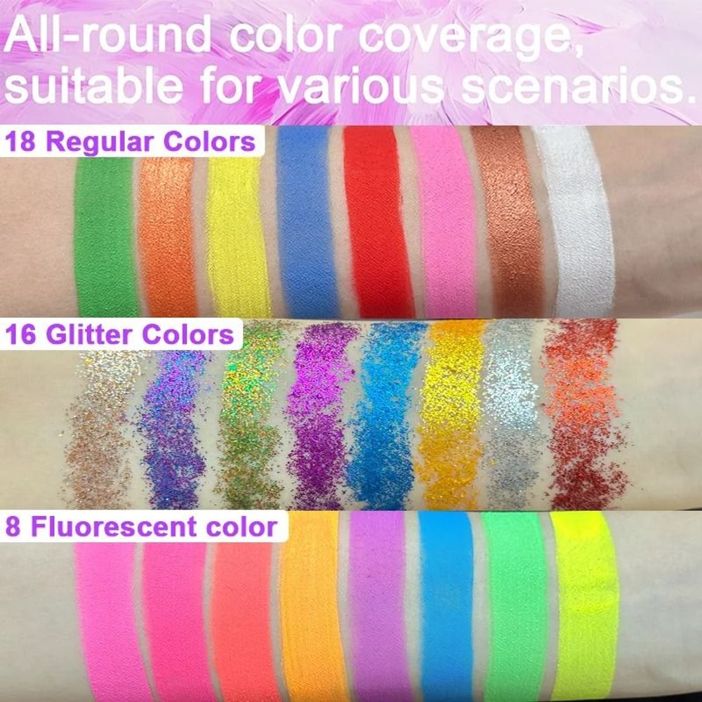 42Color Ultimate UV Neon Face Paint Set Fluorescent Glitter Art Makeup Palette 5