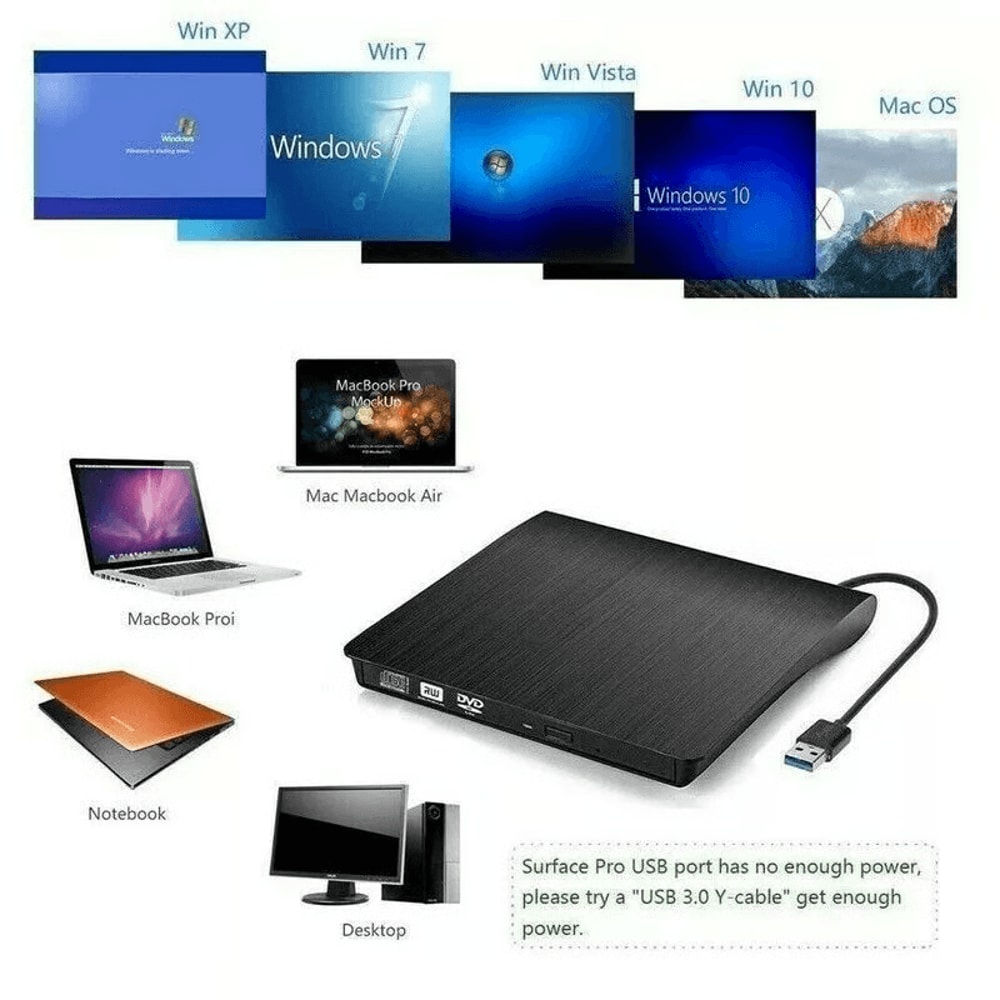 Portable USB 30 CD DVD RW Drive Writer HighSpeed External Disc Burner Player 9