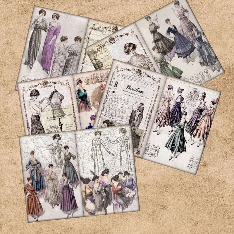 Vintage Fashion Poses Background Journaling Sheets 2
