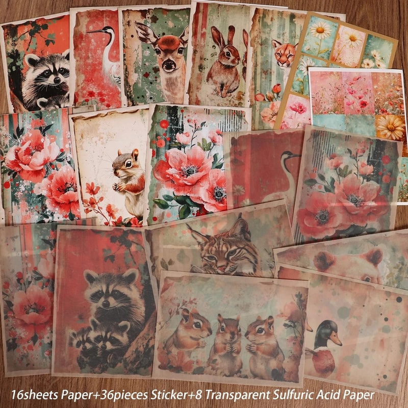 Watercolor Animal Sulfuric Acid Paper Sticker Kit 6