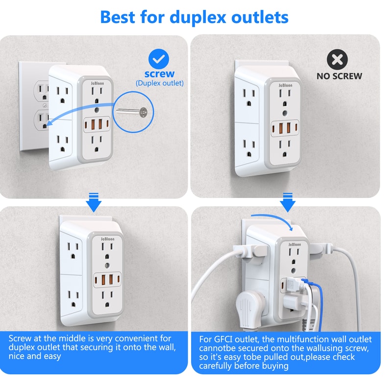 Universal Plug Power Strip, 6 AC Outlets & 4 USB Ports | Surge Protection & Fast Charging