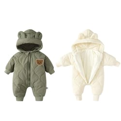 cartoon hooded fleece-padded baby snowsuit