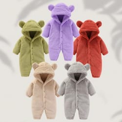 winter warm fleece bear ear romper