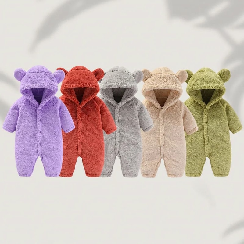 Winter Warm Fleece Bear Ear Romper 1