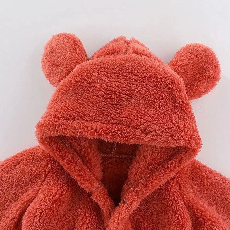 Winter Warm Fleece Bear Ear Romper 3