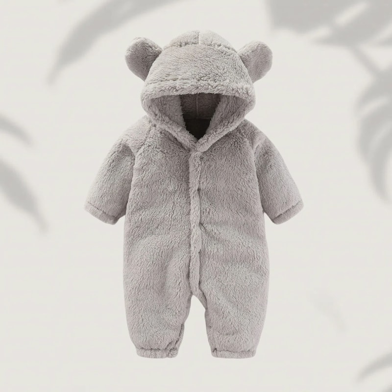 Winter Warm Fleece Bear Ear Romper 7